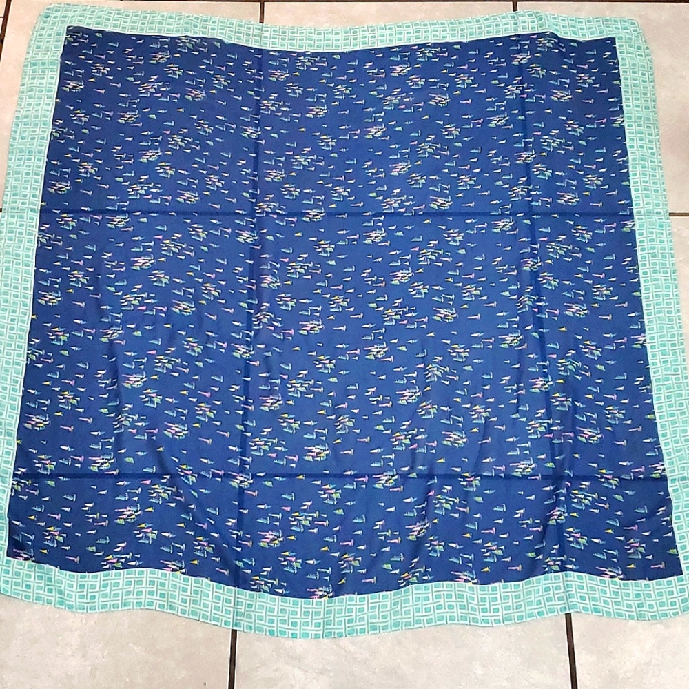 Liz Claiborne Blue & Teal Sailboats Print Square Scarf - Picture 2 of 6